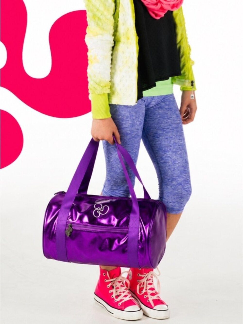 Triple Flip Metallic Purple Cylinder Duffel Tote Bag women girls Medium 13" 8.5"